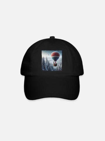 Wichtel und Rentier im Heißluftballon - Baseballkappe - Schwarz/Schwarz