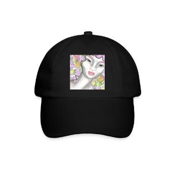 Kunstvolle Frauenportrait mit Pastellfarben - Baseballkappe - Schwarz/Schwarz - Vorne