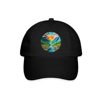 Landschaft bunt mit Sonne Berge und See aus Knete - Baseballkappe - Schwarz/Schwarz - Vorne
