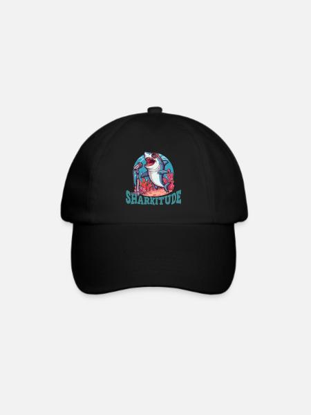 Sharkitude Shark singt mit Haltung - Baseballkappe - Schwarz/Schwarz