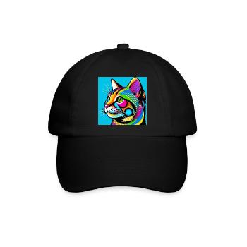 Katze Pop Art - Baseballkappe - Schwarz/Schwarz - Vorne