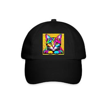 Katze Pop Art - Baseballkappe - Schwarz/Schwarz - Vorne