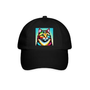 Katze Pop Art - Baseballkappe - Schwarz/Schwarz - Vorne