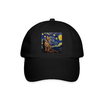 Ozelot, luchs, van gogh, sternennacht - Baseballkappe - Schwarz/Schwarz - Vorne