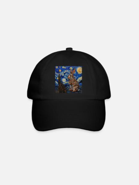 hase, kaninchen, Van Gogh, Sternennacht - Baseballkappe - Schwarz/Schwarz