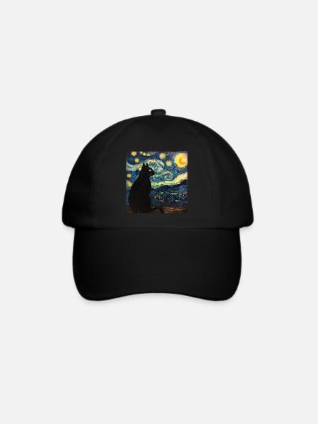 Schwarze katze, katze, Van Gogh, Sternennacht - Baseballkappe - Schwarz/Schwarz