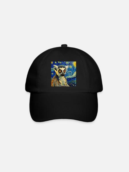 lemur , tier, van gogh, sternenacht - Baseballkappe - Schwarz/Schwarz
