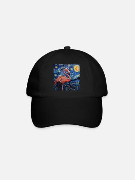 flamingo, van gogh, sternennacht, geschenk, gesche - Baseballkappe - Schwarz/Schwarz