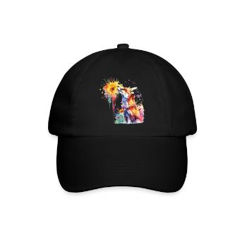 Fuchs mit Aquarellblume, Fuchs - Baseballkappe - Schwarz/Schwarz - Vorne