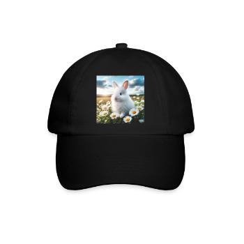 Entzückender weißer Hase - Baseballkappe - Schwarz/Schwarz - Vorne