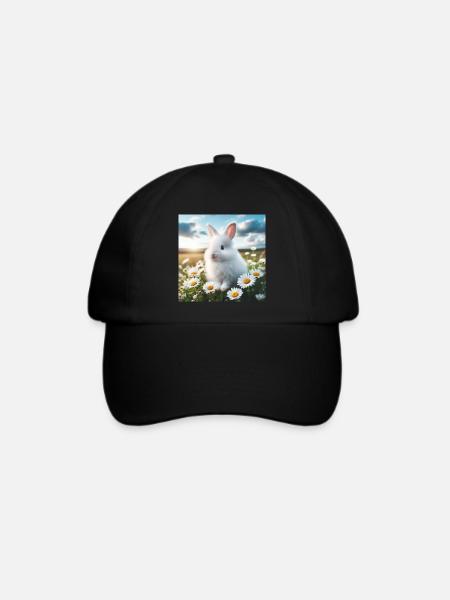 Entzückender weißer Hase - Baseballkappe - Schwarz/Schwarz