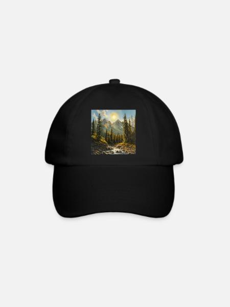 Berge, Landschaft, Natur, Bäume, Sonne - Baseballkappe - Schwarz/Schwarz