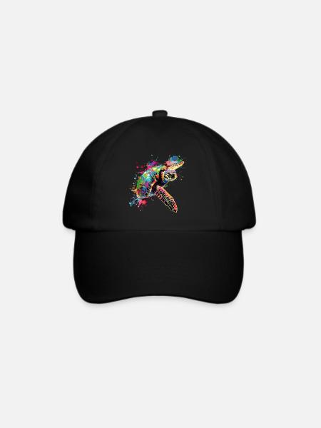 Schildkröte Neon Bunt Ozean Meer Natur Kunst - Baseballkappe - Schwarz/Schwarz