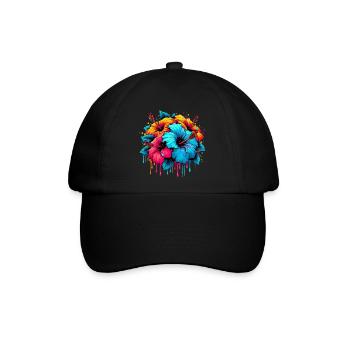 Hibiskusblüten - Baseballkappe - Schwarz/Schwarz - Vorne