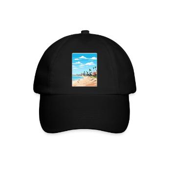 Manhattan Beach Kalifornien Reiseposter Souvenir - Baseballkappe - Schwarz/Schwarz - Vorne