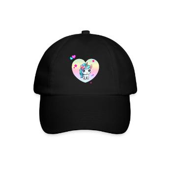 Niedliches Einhorn mit Pastellherz - Baseballkappe - Schwarz/Schwarz - Vorne