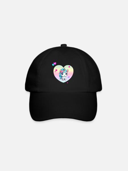 Niedliches Einhorn mit Pastellherz - Baseballkappe - Schwarz/Schwarz