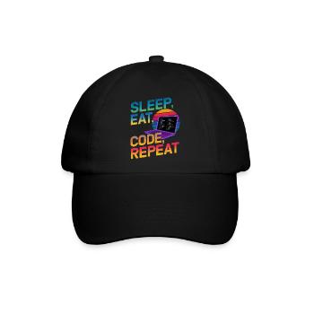 Sleep Eat Code Repeat Geschenk für Coder - Baseballkappe - Schwarz/Schwarz - Vorne