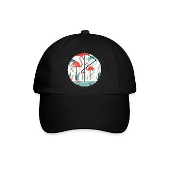 Flamingo-Illustration in tropischer Umgebung - Baseballkappe - Schwarz/Schwarz - Vorne