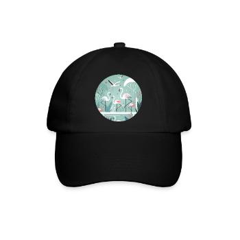 Flamingo-Illustration in tropischer Umgebung - Baseballkappe - Schwarz/Schwarz - Vorne