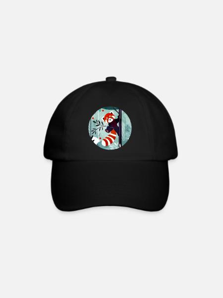 Fröhlicher Roter Panda im Dschungel - Baseballkappe - Schwarz/Schwarz
