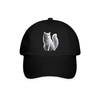 Katze Weiß Blaue Augen - Baseballkappe - Schwarz/Schwarz - Vorne