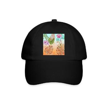Monstera Tropisches Blumen und Blätter Muster - Baseballkappe - Schwarz/Schwarz - Vorne