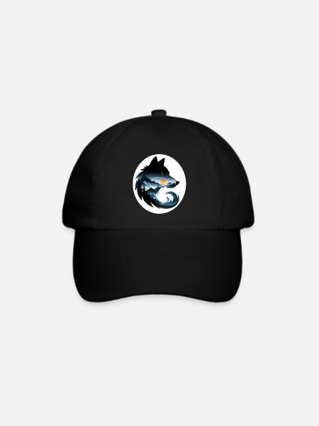 Wolf Landschaft - Baseballkappe - Schwarz/Schwarz