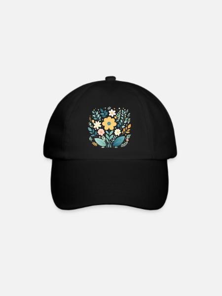 Sanfte pastellfarbene Blumenblüte - Boho Botanical - Baseballkappe - Schwarz/Schwarz