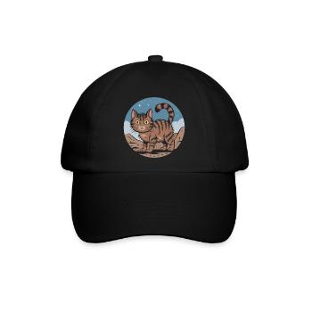Niedliches Retro Katze Abenteuer Nachthimmel Geschenk - Baseballkappe - Schwarz/Schwarz - Vorne