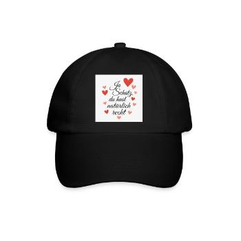 Liebesbotschaft mit Herzmotiven - Baseballkappe - Schwarz/Schwarz - Vorne