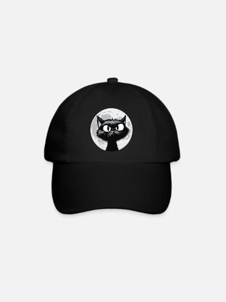 Mondkatze Mitternacht - Baseballkappe - Schwarz/Schwarz