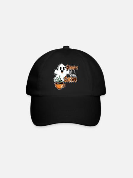 Spooky Ghost mit Kaffee Humor - Baseballkappe - Schwarz/Schwarz