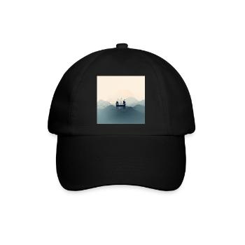 Segelboot im minimalistischen Ozean - Baseballkappe - Schwarz/Schwarz - Vorne