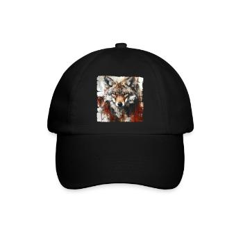 Ausdrucksstarker Wolfporträt Kunstdesign - Baseballkappe - Schwarz/Schwarz - Vorne