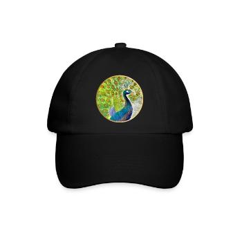 Prächtiger Pfau mit Krone - Baseballkappe - Schwarz/Schwarz - Vorne