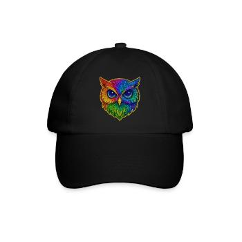 Eule | Waldkauz | Regenbogen Eulenzauber - Baseballkappe - Schwarz/Schwarz - Vorne