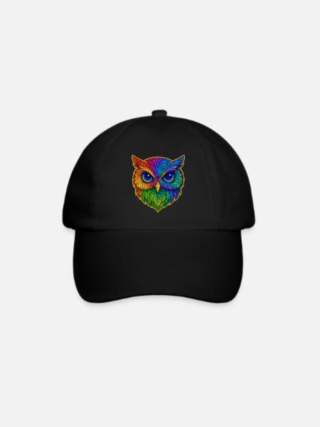Eule | Waldkauz | Regenbogen Eulenzauber - Baseballkappe - Schwarz/Schwarz