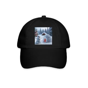 Winterlandschaft mit Schneemann und Iglu - Baseballkappe - Schwarz/Schwarz - Vorne