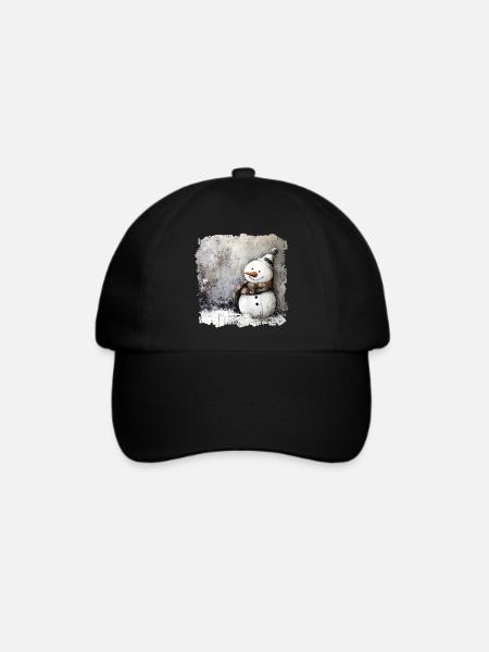 Winterlicher Schneemann mit Schal - Baseballkappe - Schwarz/Schwarz