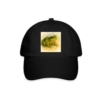 Aquarell Grüner Frosch - Baseballkappe - Schwarz/Schwarz - Vorne