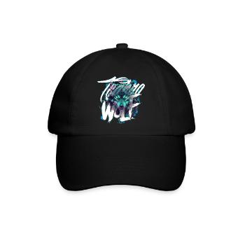 Neon Techno Wolf Head–Rave Wolf - Baseballkappe - Schwarz/Schwarz - Vorne