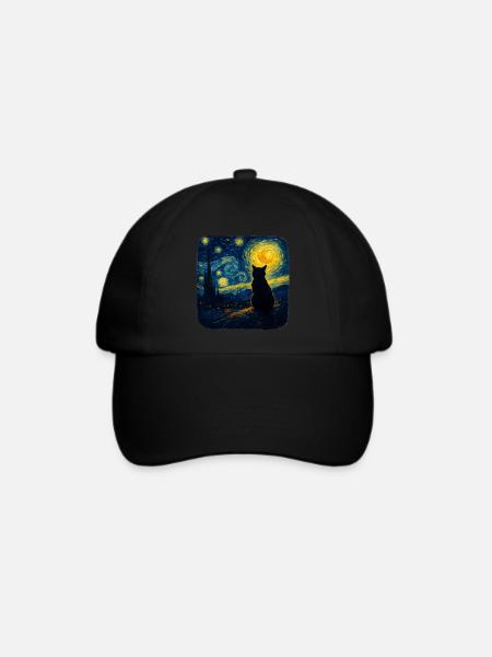 Cat Starry Funny Night Cat Lover Van Gogh Cat Mom - Baseballkappe - Schwarz/Schwarz