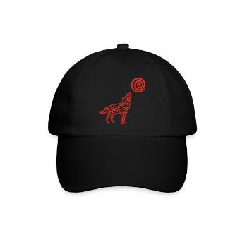 Der Wolf und der rote Mond - Baseballkappe - Schwarz/Schwarz - Vorne