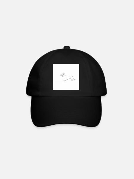 Einlinien-Dackel Illustration - Baseballkappe - Schwarz/Schwarz