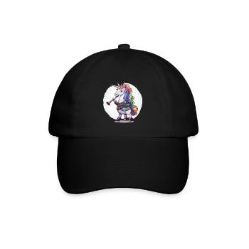 Buntes Einhorn mit Trompete - Baseballkappe - Schwarz/Schwarz - Vorne