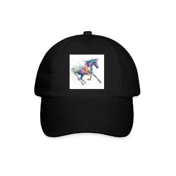 Lebendiges Aquarellpferd - Baseballkappe - Schwarz/Schwarz - Vorne