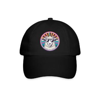 Sonnen-Schaf mit Retro-Sonnenbrille - Baseballkappe - Schwarz/Schwarz - Vorne