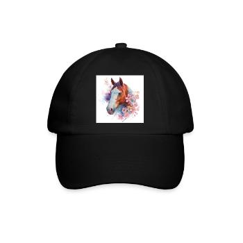 Aquarell Pferdeblüte - Baseballkappe - Schwarz/Schwarz - Vorne
