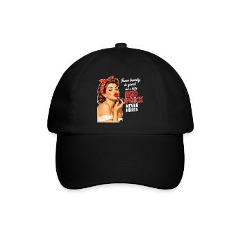 Pin-Up Girl Retro Design: Roter Lippenstift - Baseballkappe - Schwarz/Schwarz - Vorne